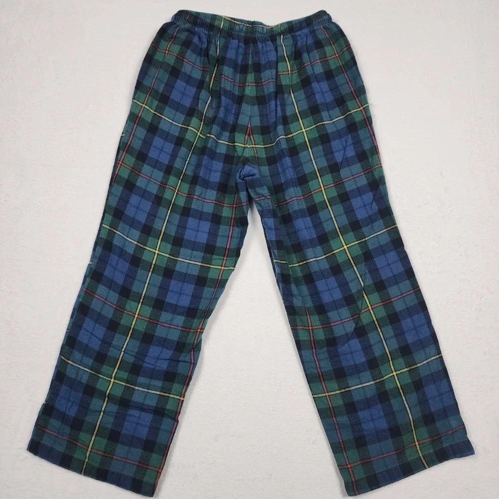 LL Bean Pajama Set Mens Medium Regular Blue Plaid Flannel Button Up Pants